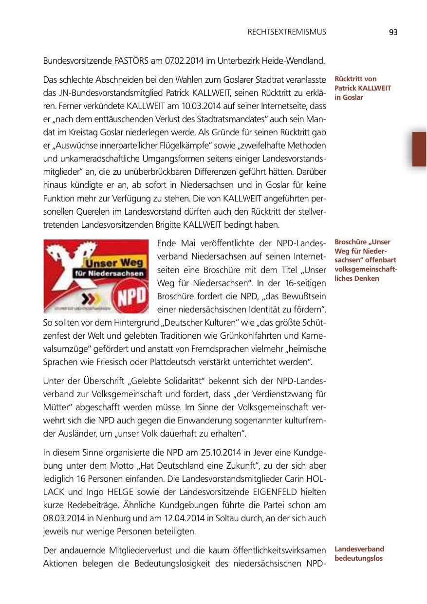 Seite 93 des Verfassungsschutzbericht 2014 Niedersachsen