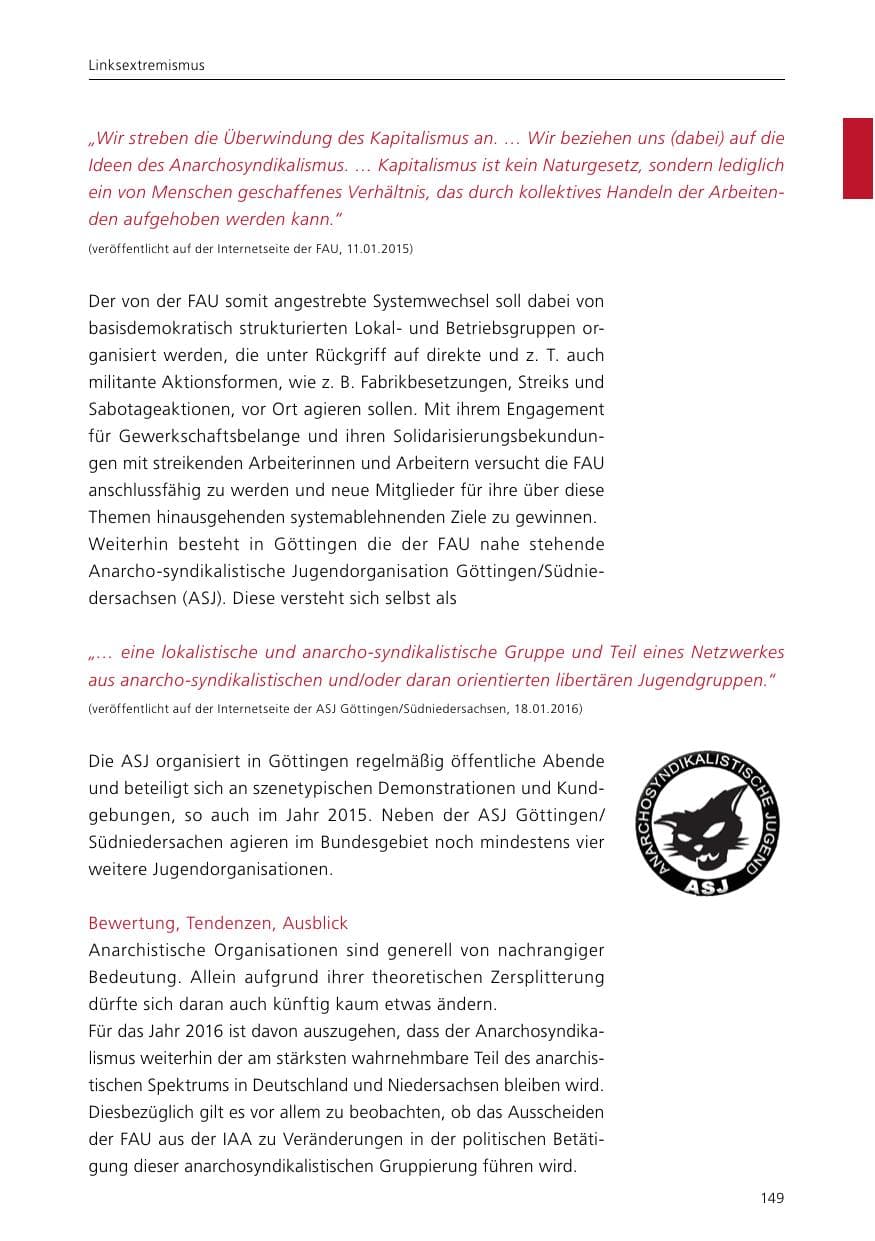 Seite 151 des Verfassungsschutzbericht 2015 Niedersachsen