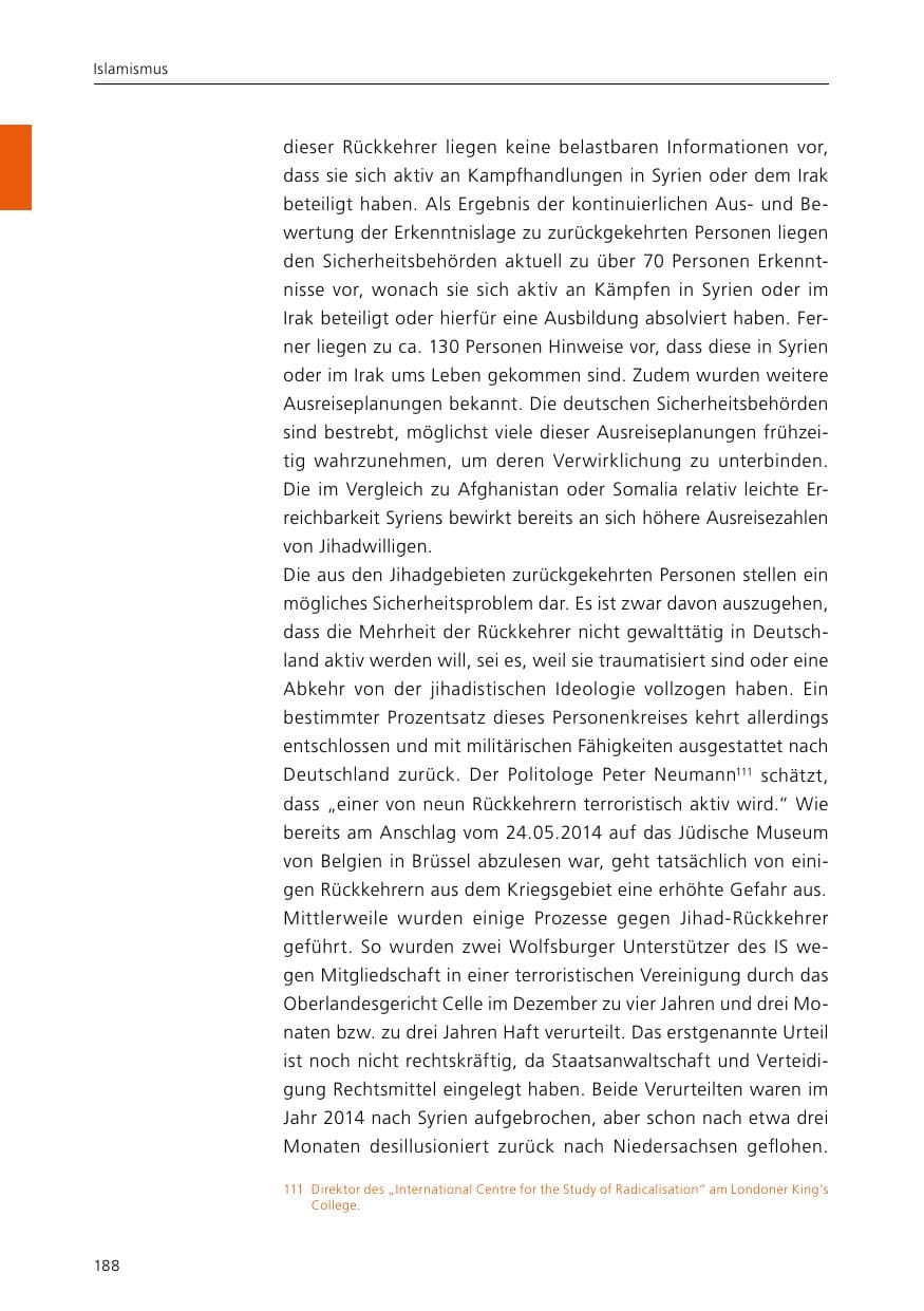 Seite 190 des Verfassungsschutzbericht 2015 Niedersachsen