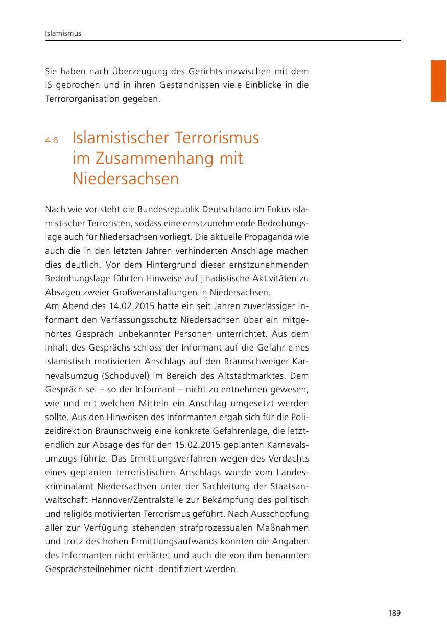 Seite 191 des Verfassungsschutzbericht 2015 Niedersachsen