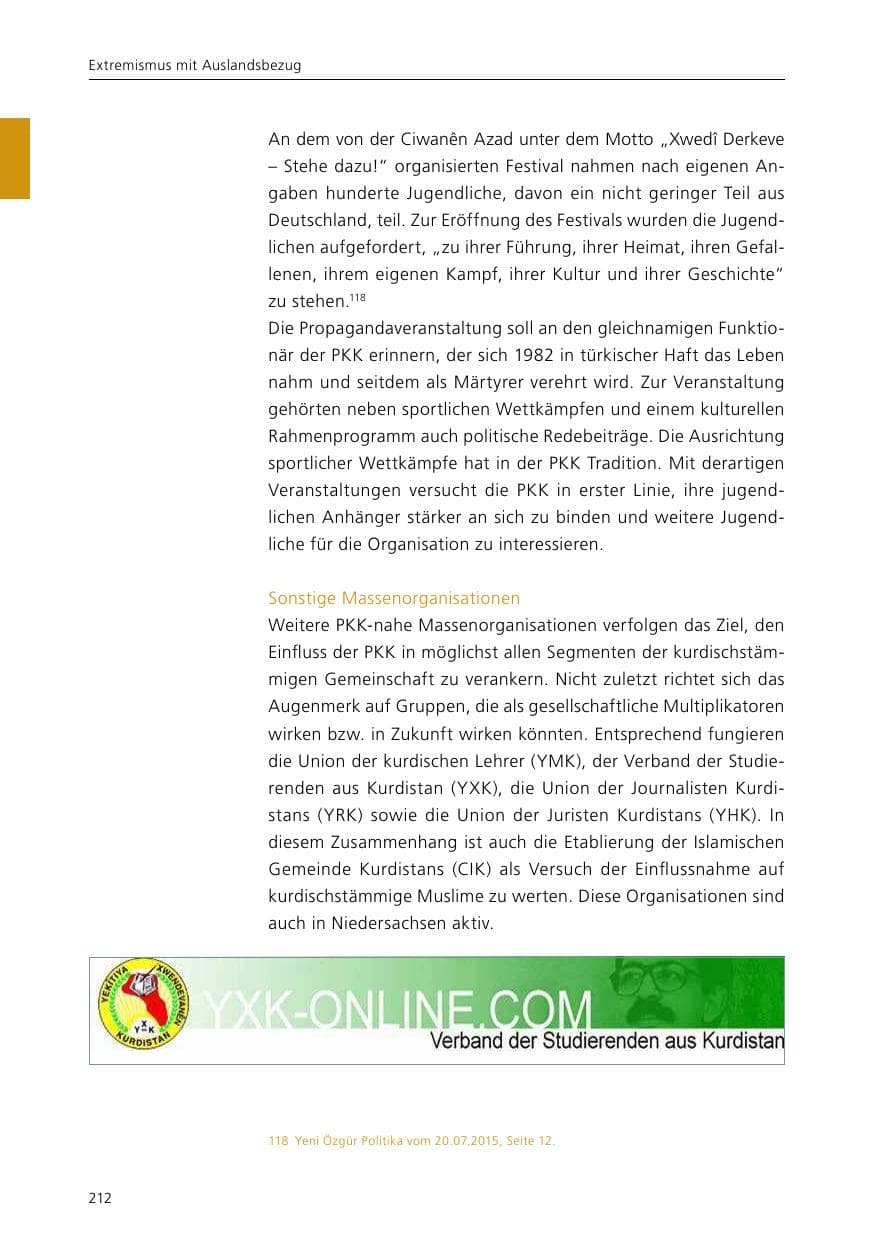 Seite 214 des Verfassungsschutzbericht 2015 Niedersachsen