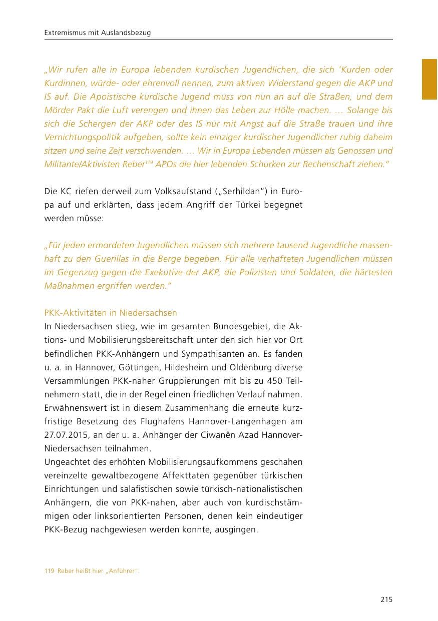 Seite 217 des Verfassungsschutzbericht 2015 Niedersachsen
