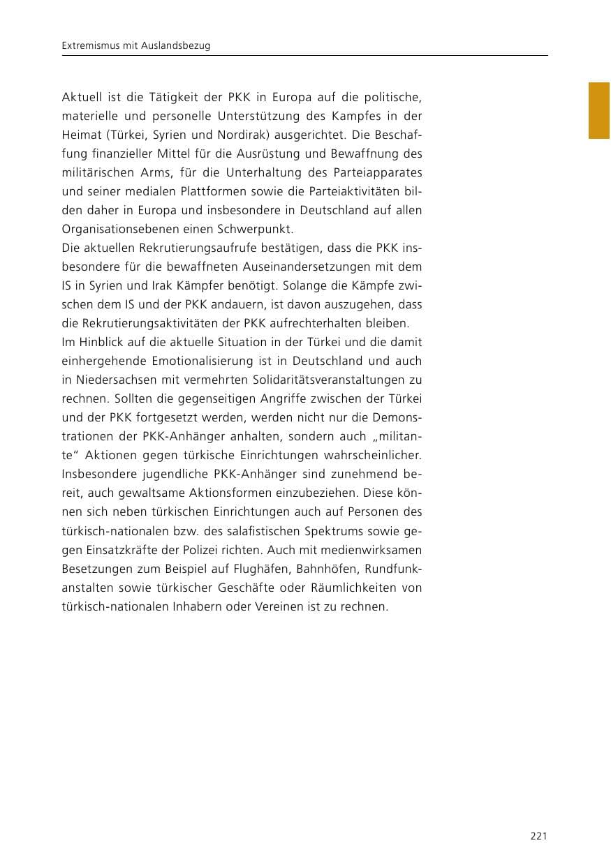 Seite 223 des Verfassungsschutzbericht 2015 Niedersachsen