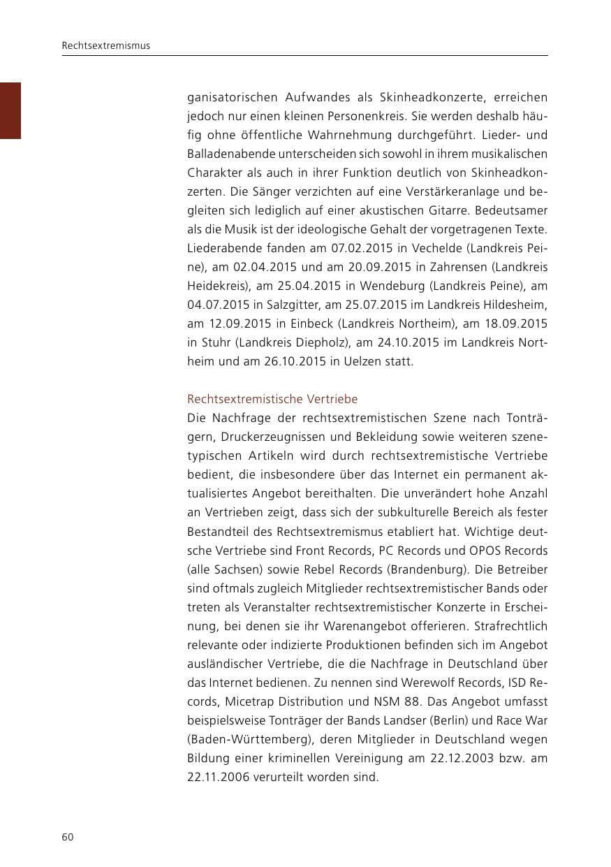 Seite 62 des Verfassungsschutzbericht 2015 Niedersachsen