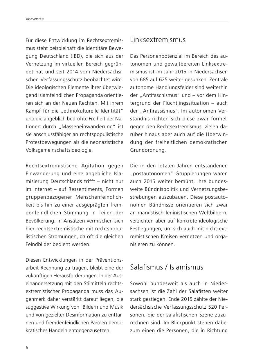 Seite 8 des Verfassungsschutzbericht 2015 Niedersachsen