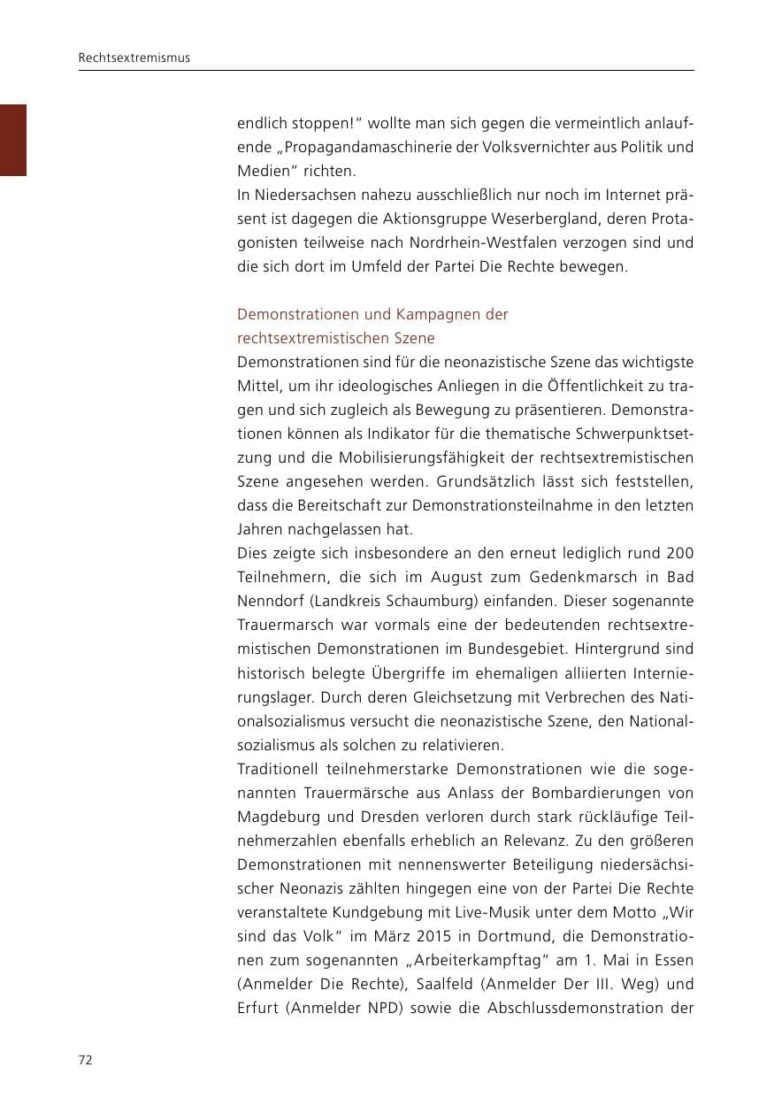 Seite 74 des Verfassungsschutzbericht 2015 Niedersachsen