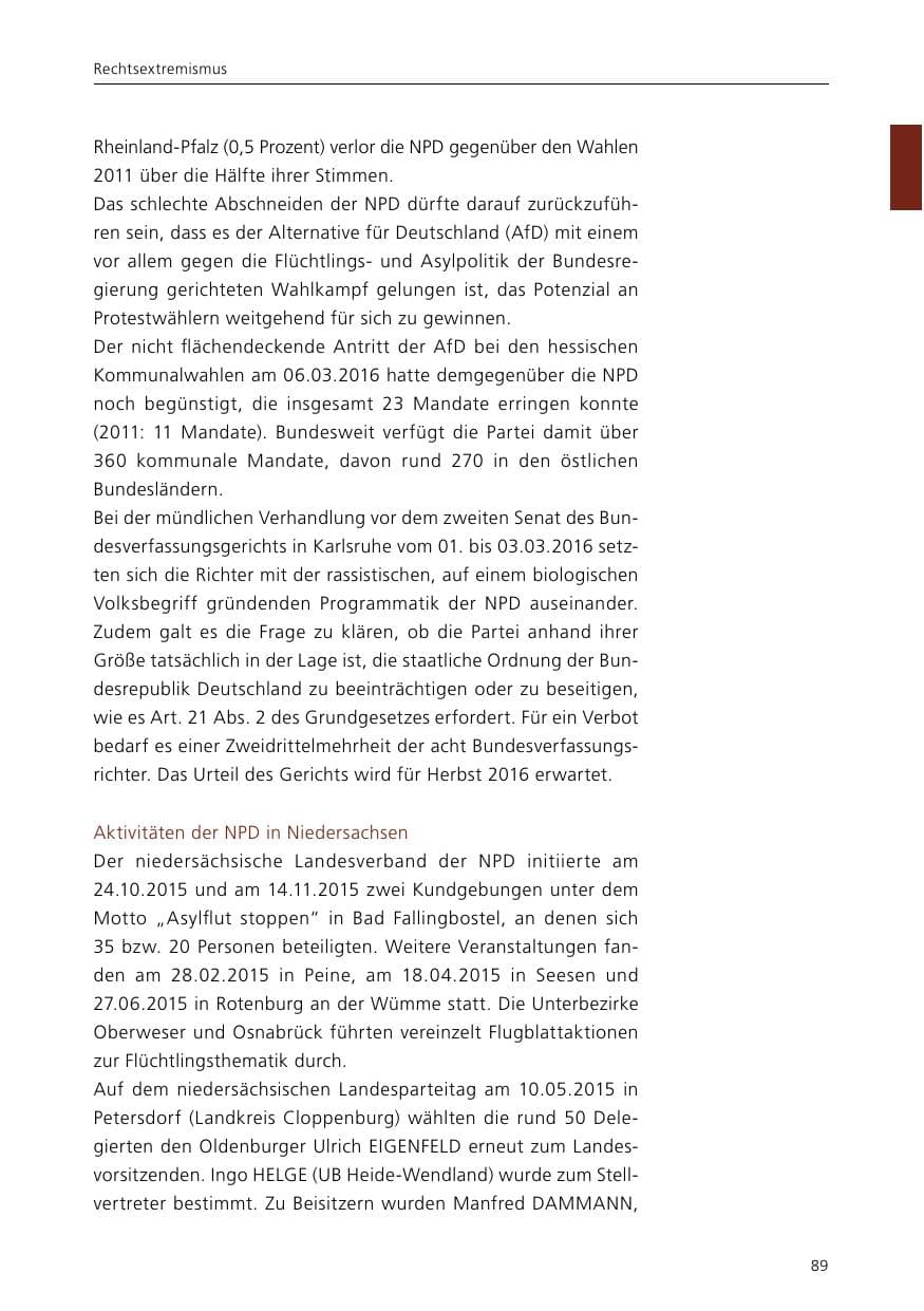 Seite 91 des Verfassungsschutzbericht 2015 Niedersachsen