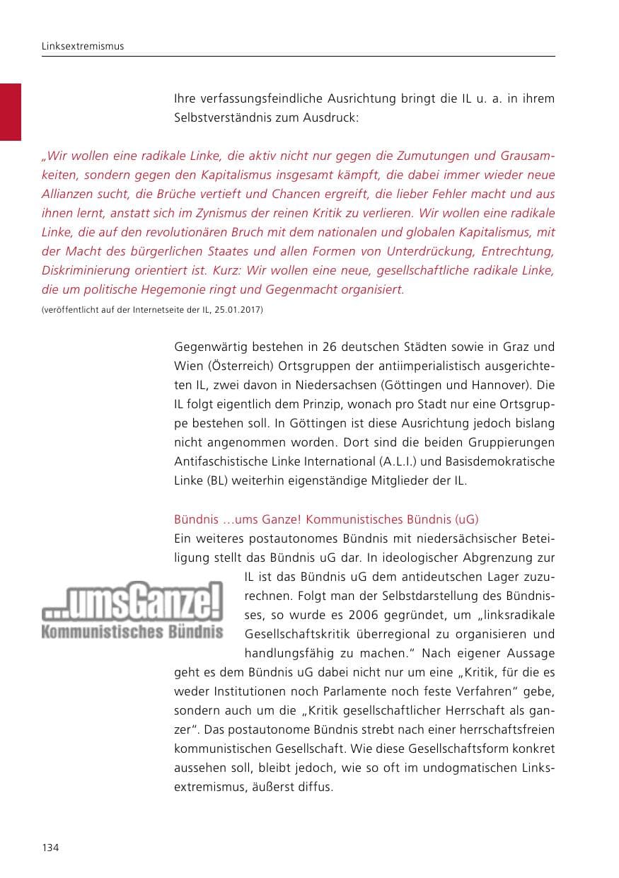 Seite 136 des Verfassungsschutzbericht 2016 Niedersachsen