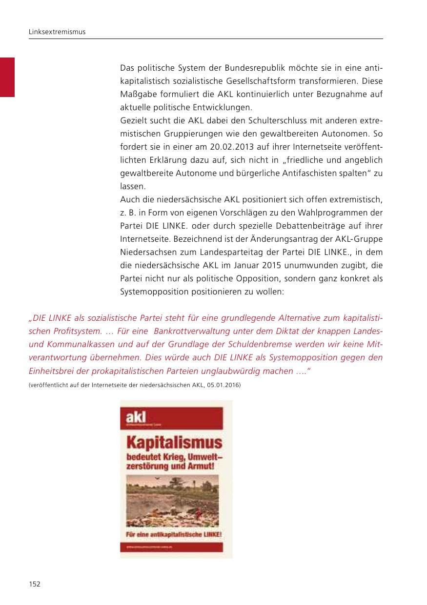 Seite 154 des Verfassungsschutzbericht 2016 Niedersachsen