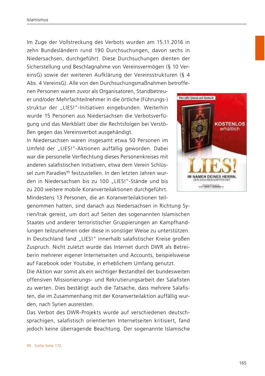 Seite 167 des Verfassungsschutzbericht 2016 Niedersachsen