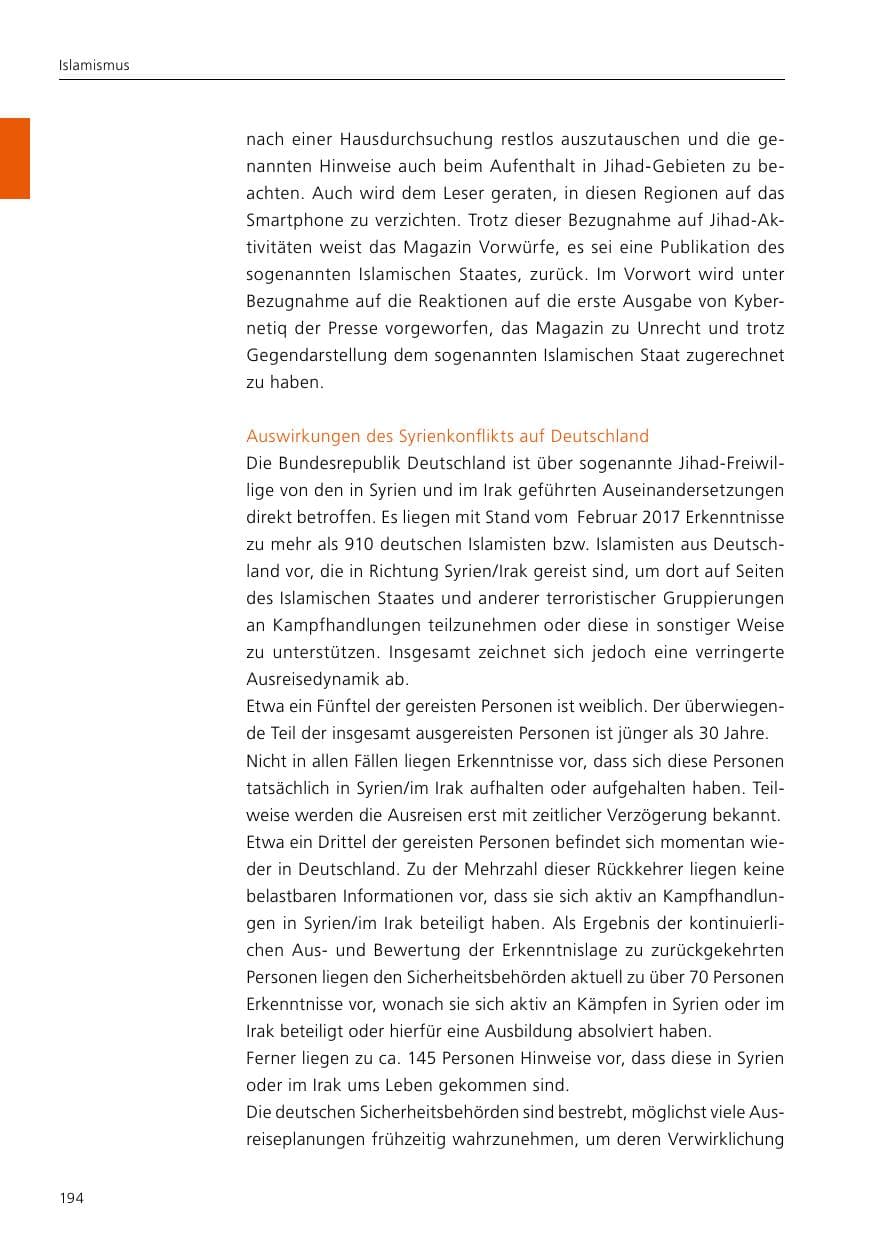 Seite 196 des Verfassungsschutzbericht 2016 Niedersachsen