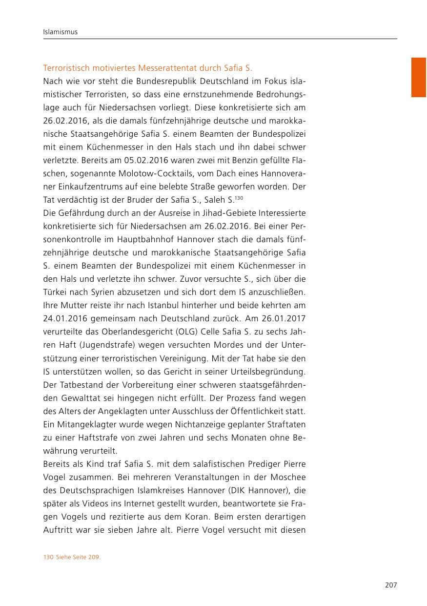 Seite 209 des Verfassungsschutzbericht 2016 Niedersachsen