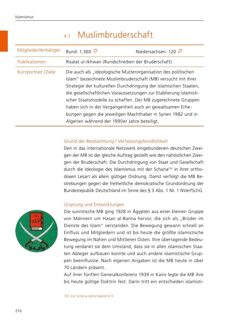 Seite 212 des Verfassungsschutzbericht 2016 Niedersachsen