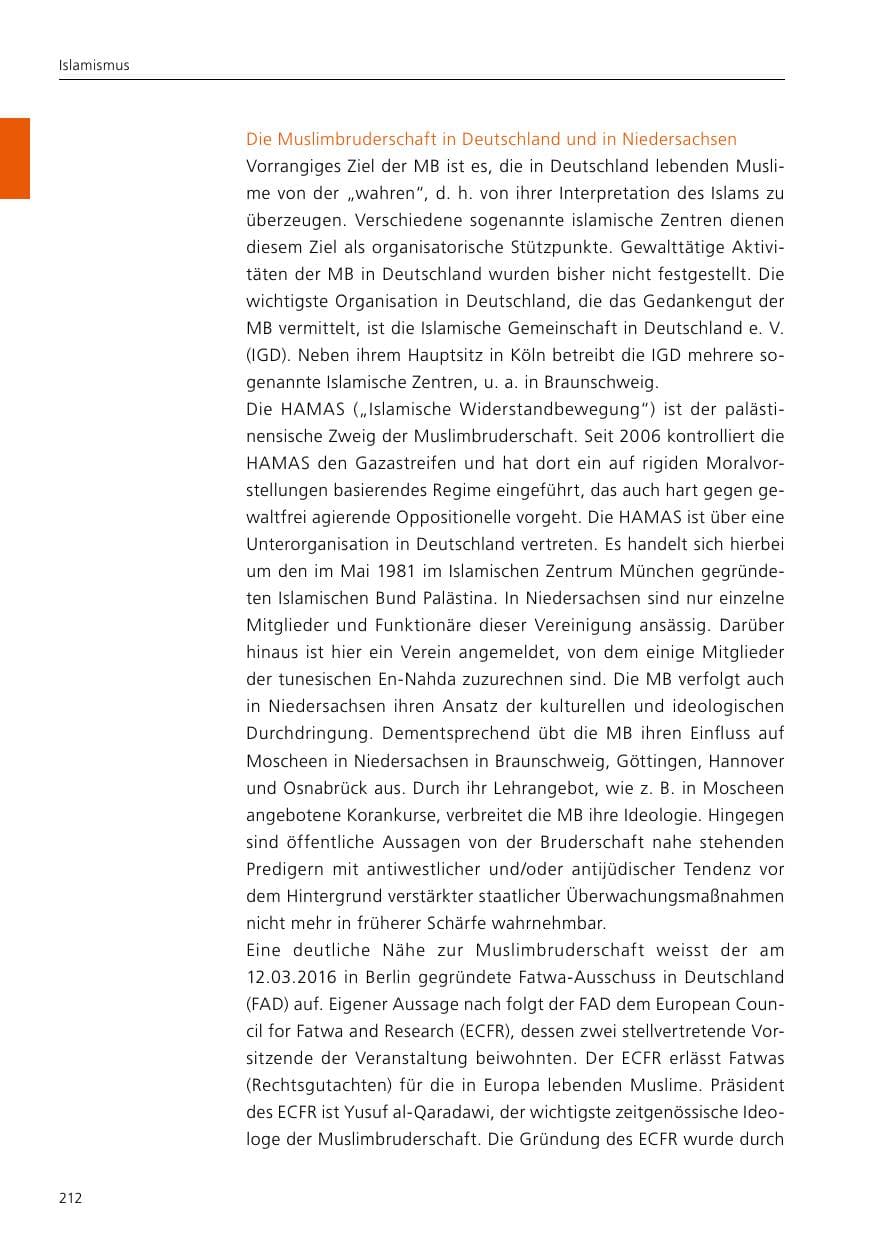 Seite 214 des Verfassungsschutzbericht 2016 Niedersachsen