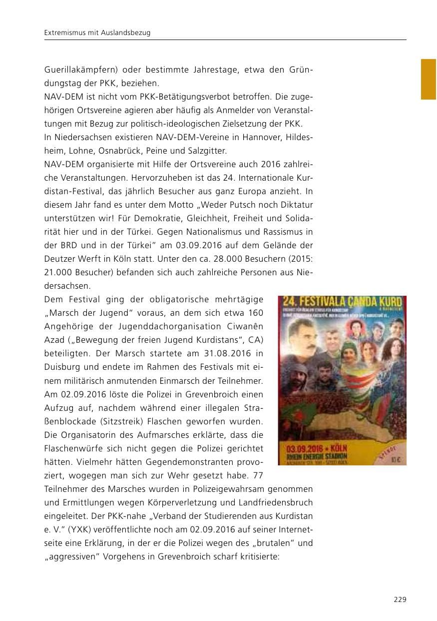 Seite 231 des Verfassungsschutzbericht 2016 Niedersachsen