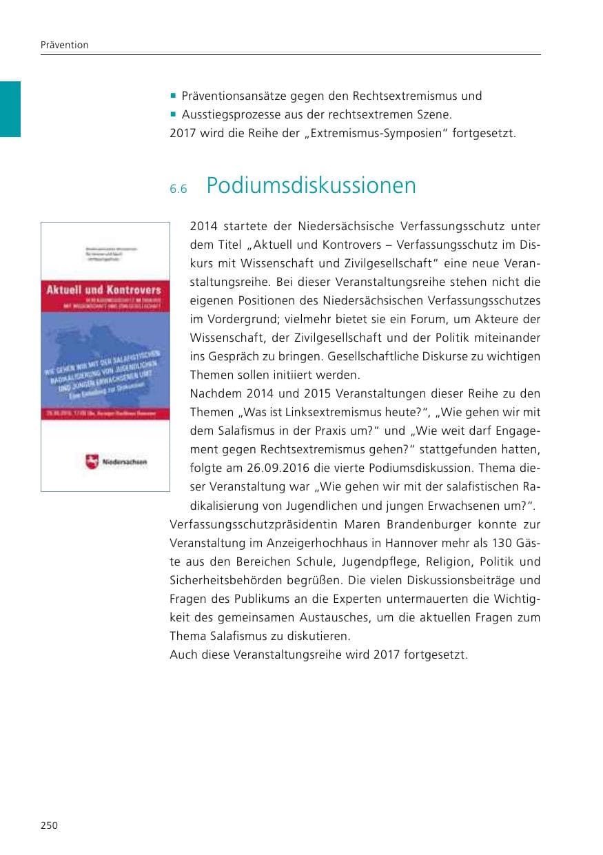 Seite 252 des Verfassungsschutzbericht 2016 Niedersachsen