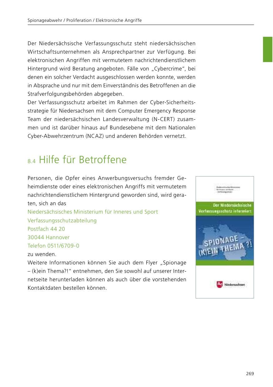 Seite 271 des Verfassungsschutzbericht 2016 Niedersachsen