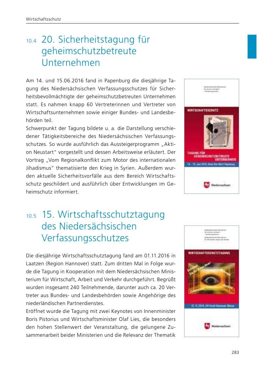 Seite 285 des Verfassungsschutzbericht 2016 Niedersachsen