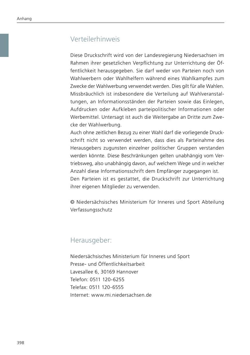 Seite 400 des Verfassungsschutzbericht 2016 Niedersachsen