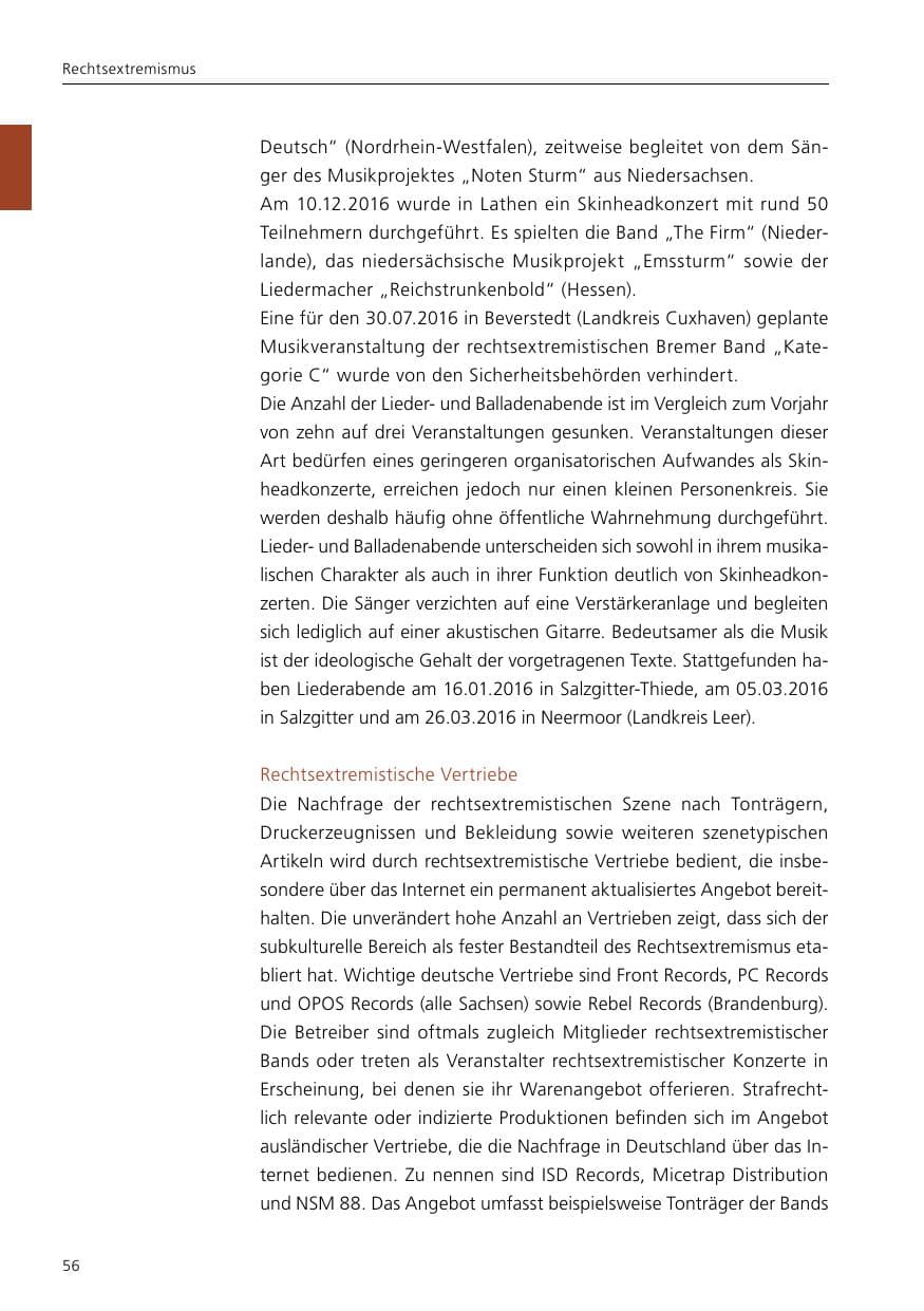 Seite 58 des Verfassungsschutzbericht 2016 Niedersachsen