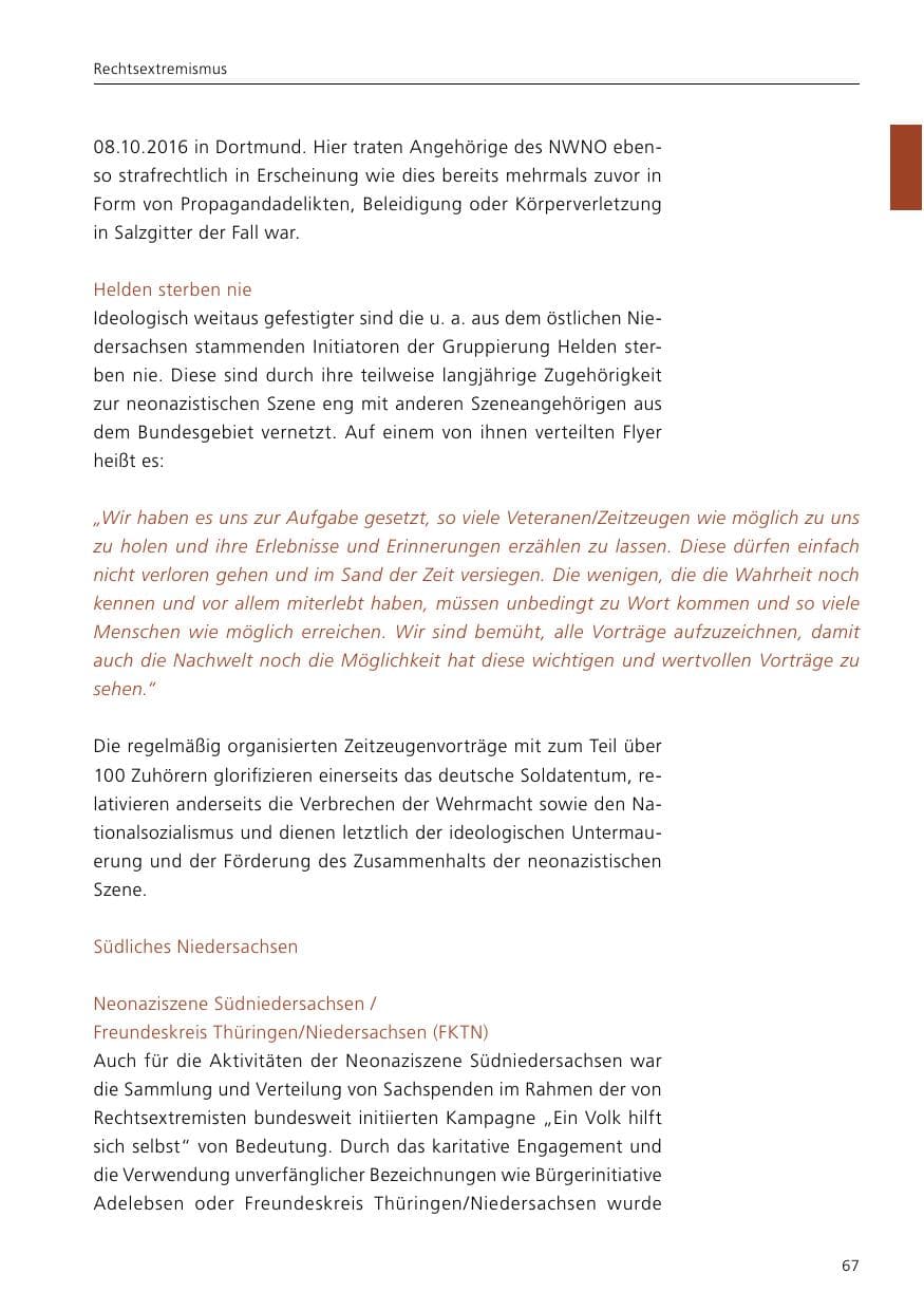 Seite 69 des Verfassungsschutzbericht 2016 Niedersachsen