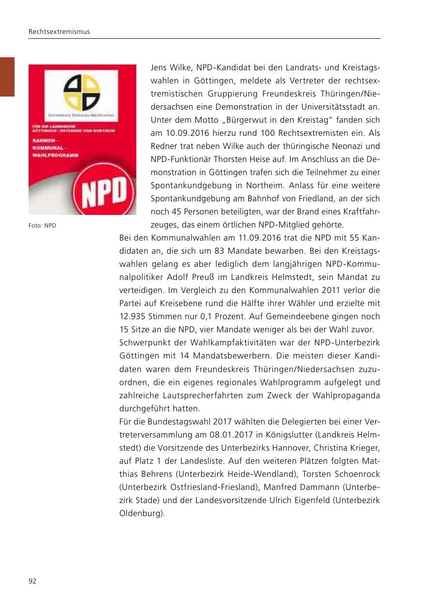 Seite 94 des Verfassungsschutzbericht 2016 Niedersachsen