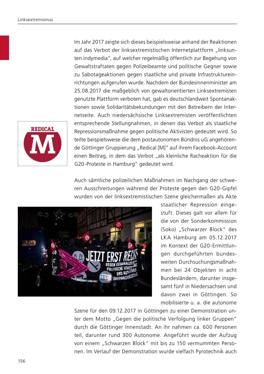 Seite 158 des Verfassungsschutzbericht 2017 Niedersachsen