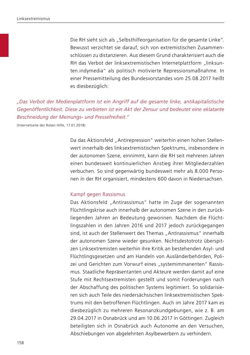 Seite 160 des Verfassungsschutzbericht 2017 Niedersachsen