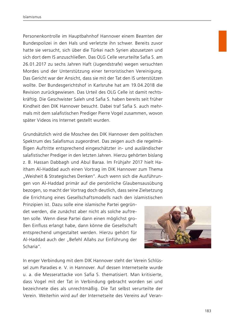 Seite 185 des Verfassungsschutzbericht 2017 Niedersachsen
