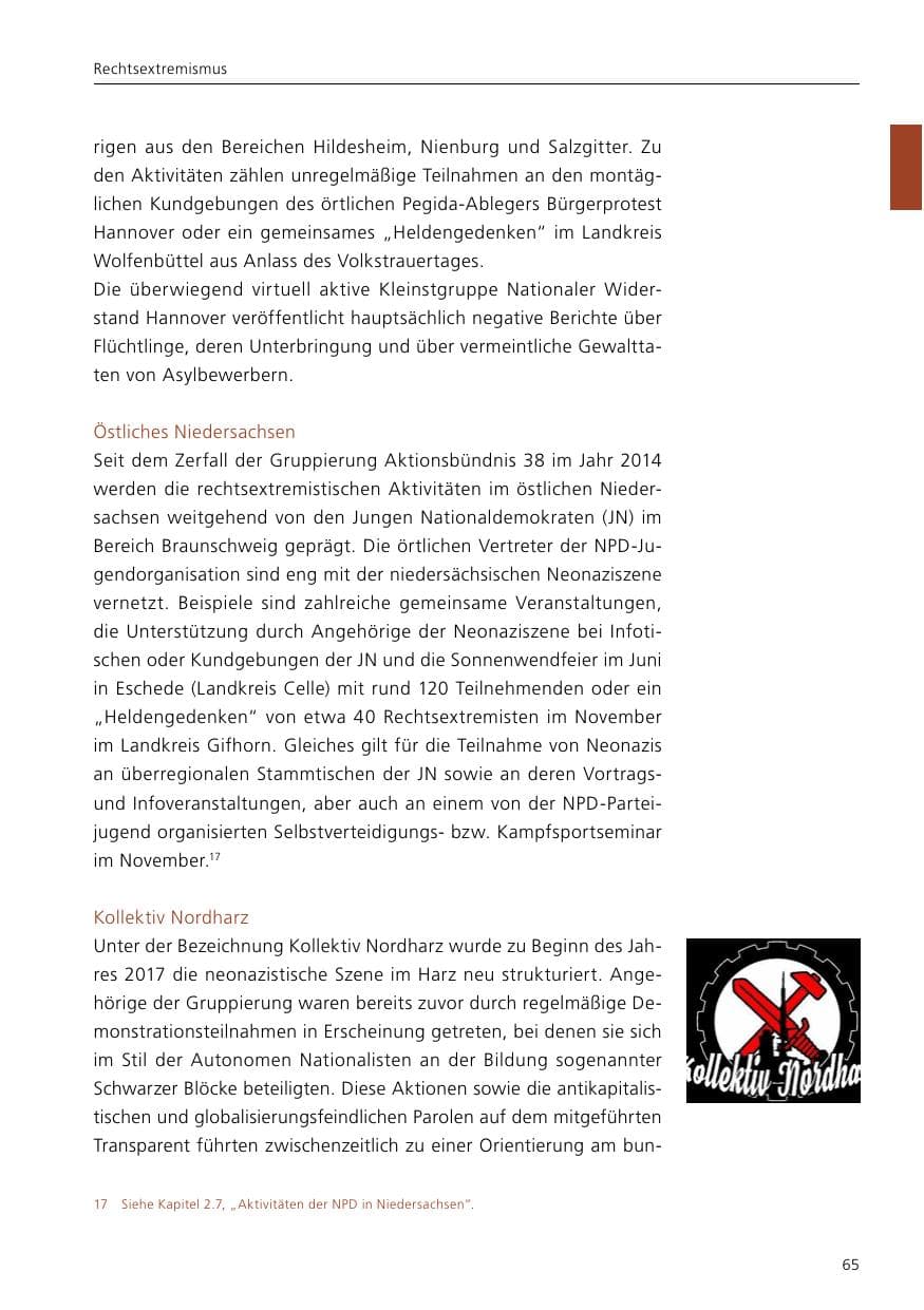 Seite 67 des Verfassungsschutzbericht 2017 Niedersachsen