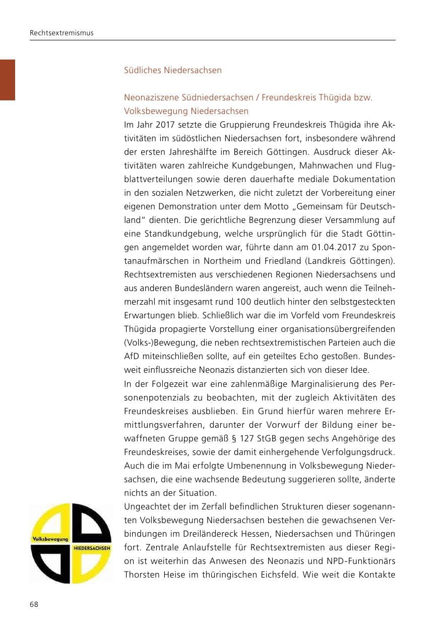 Seite 70 des Verfassungsschutzbericht 2017 Niedersachsen