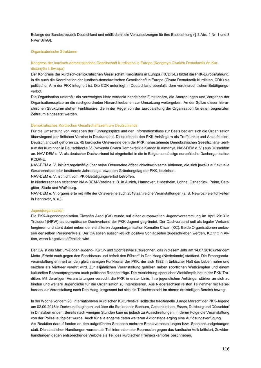 Seite 116 des Verfassungsschutzbericht 2018 Niedersachsen
