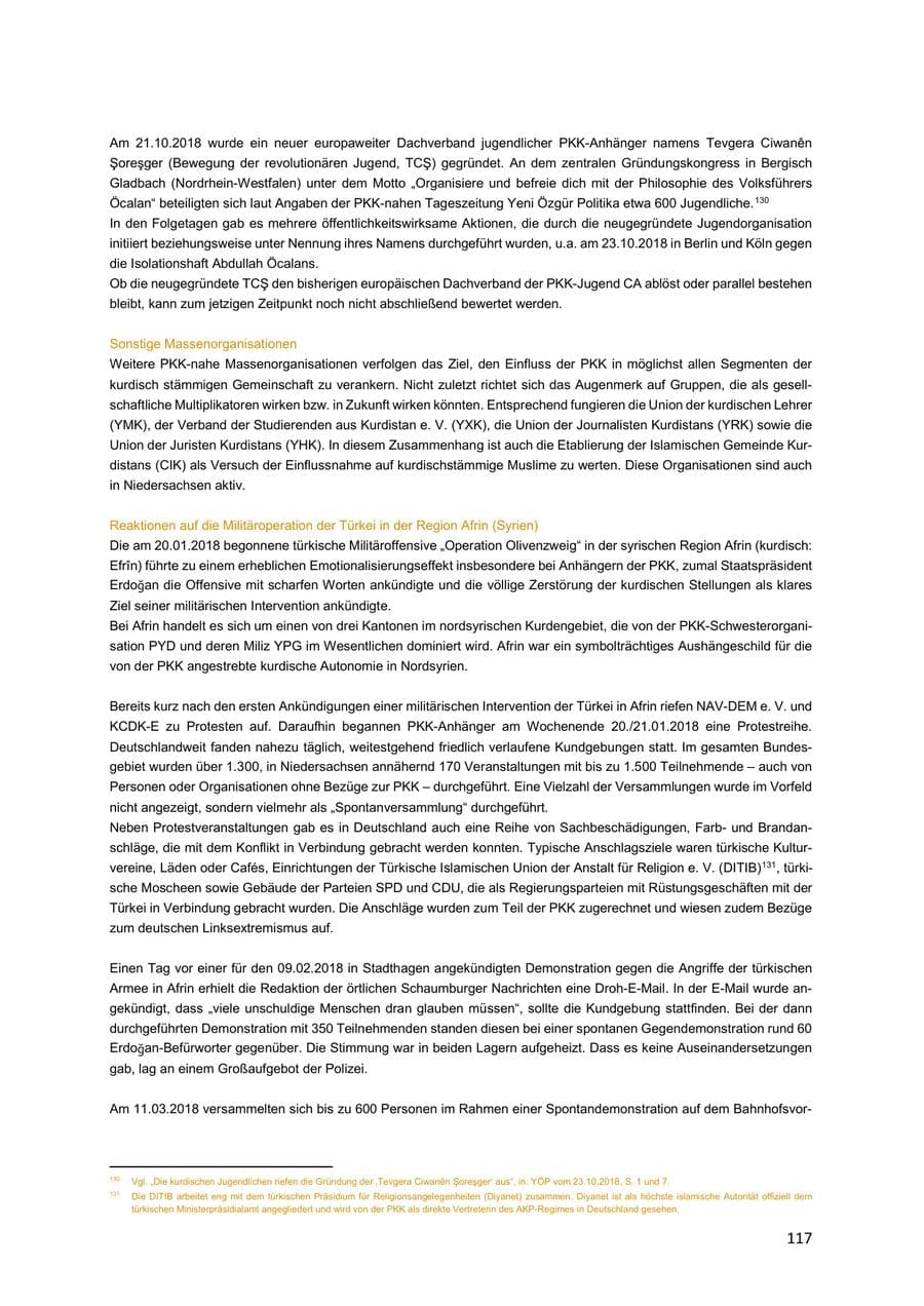 Seite 117 des Verfassungsschutzbericht 2018 Niedersachsen