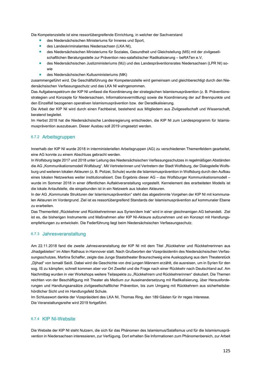 Seite 125 des Verfassungsschutzbericht 2018 Niedersachsen