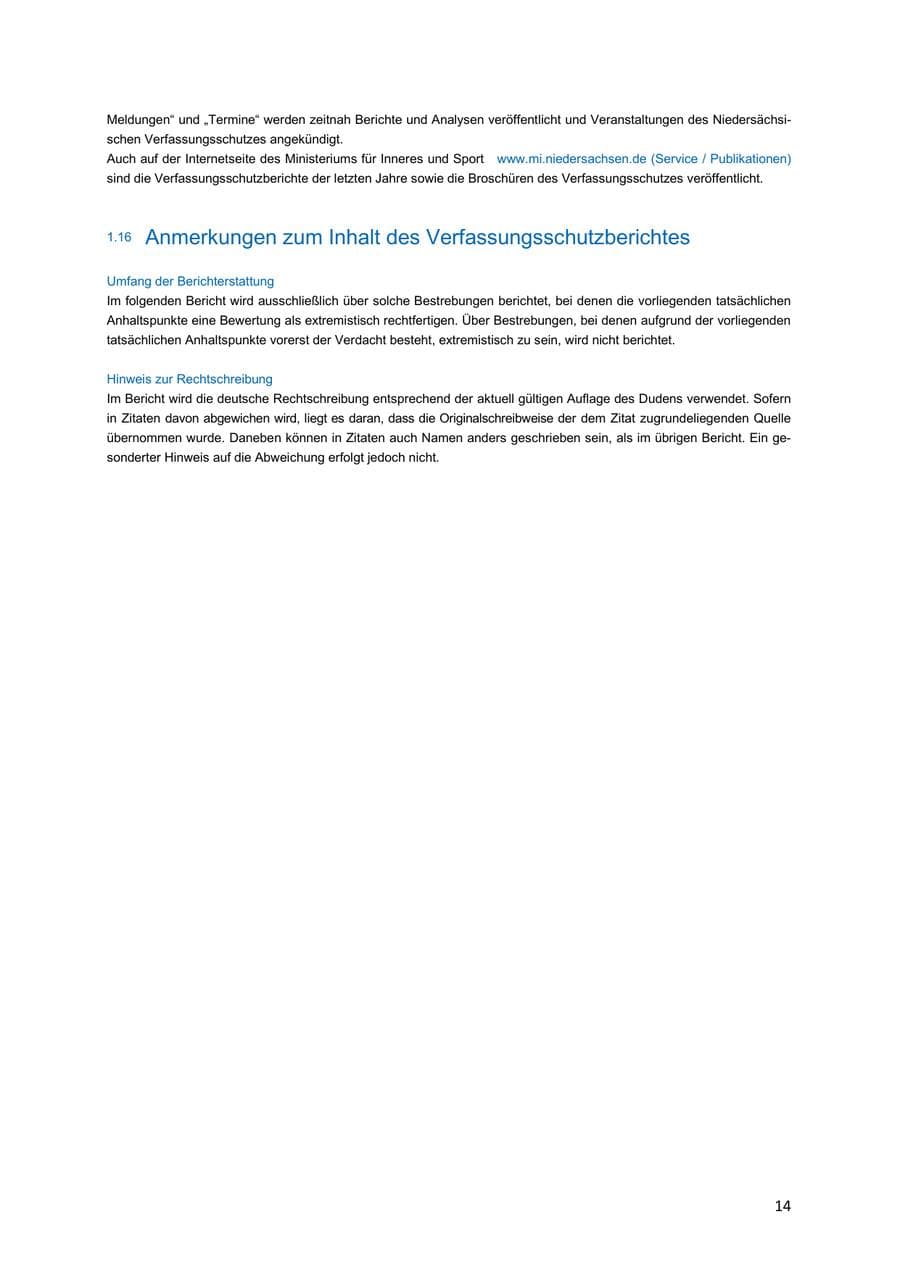 Seite 14 des Verfassungsschutzbericht 2018 Niedersachsen