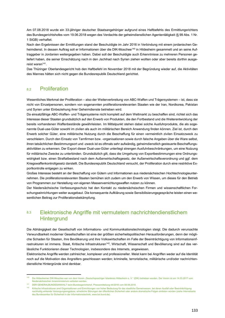 Seite 133 des Verfassungsschutzbericht 2018 Niedersachsen