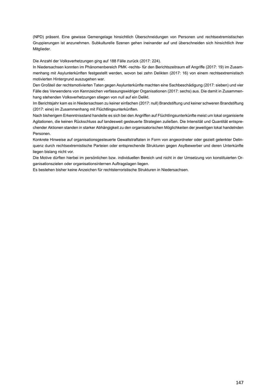 Seite 147 des Verfassungsschutzbericht 2018 Niedersachsen