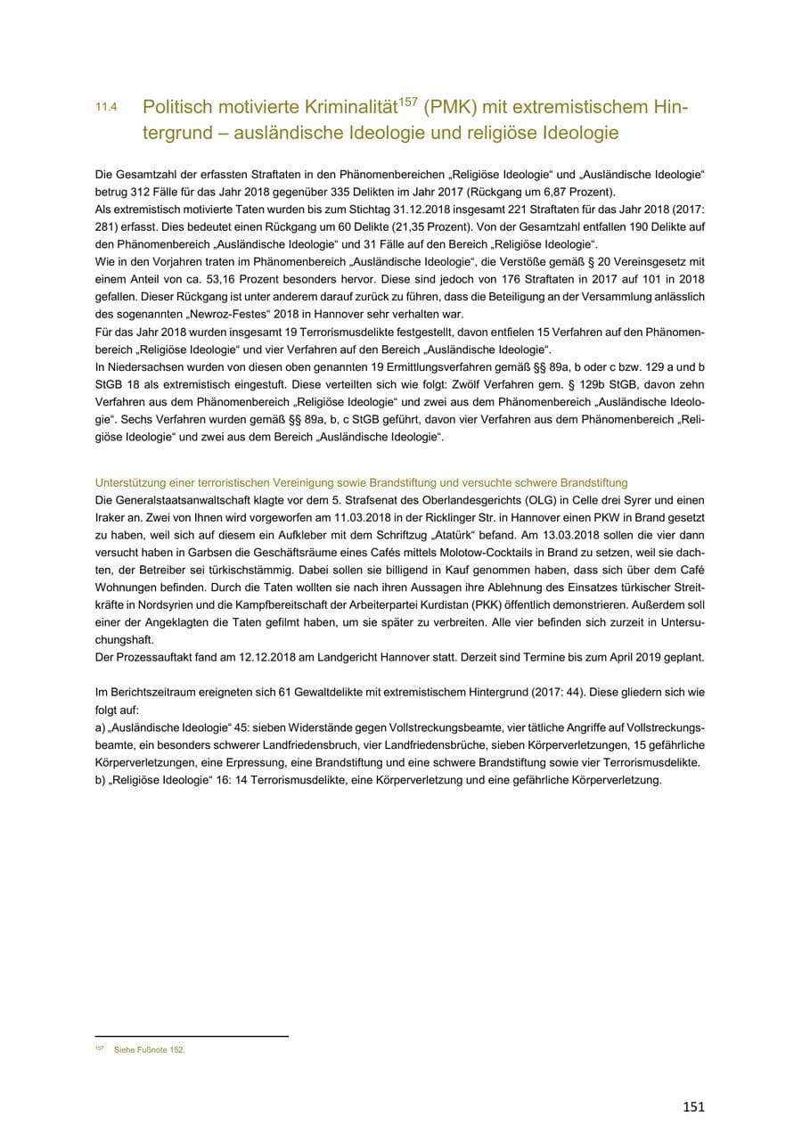 Seite 151 des Verfassungsschutzbericht 2018 Niedersachsen