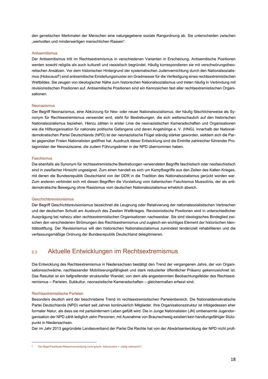 Seite 18 des Verfassungsschutzbericht 2018 Niedersachsen