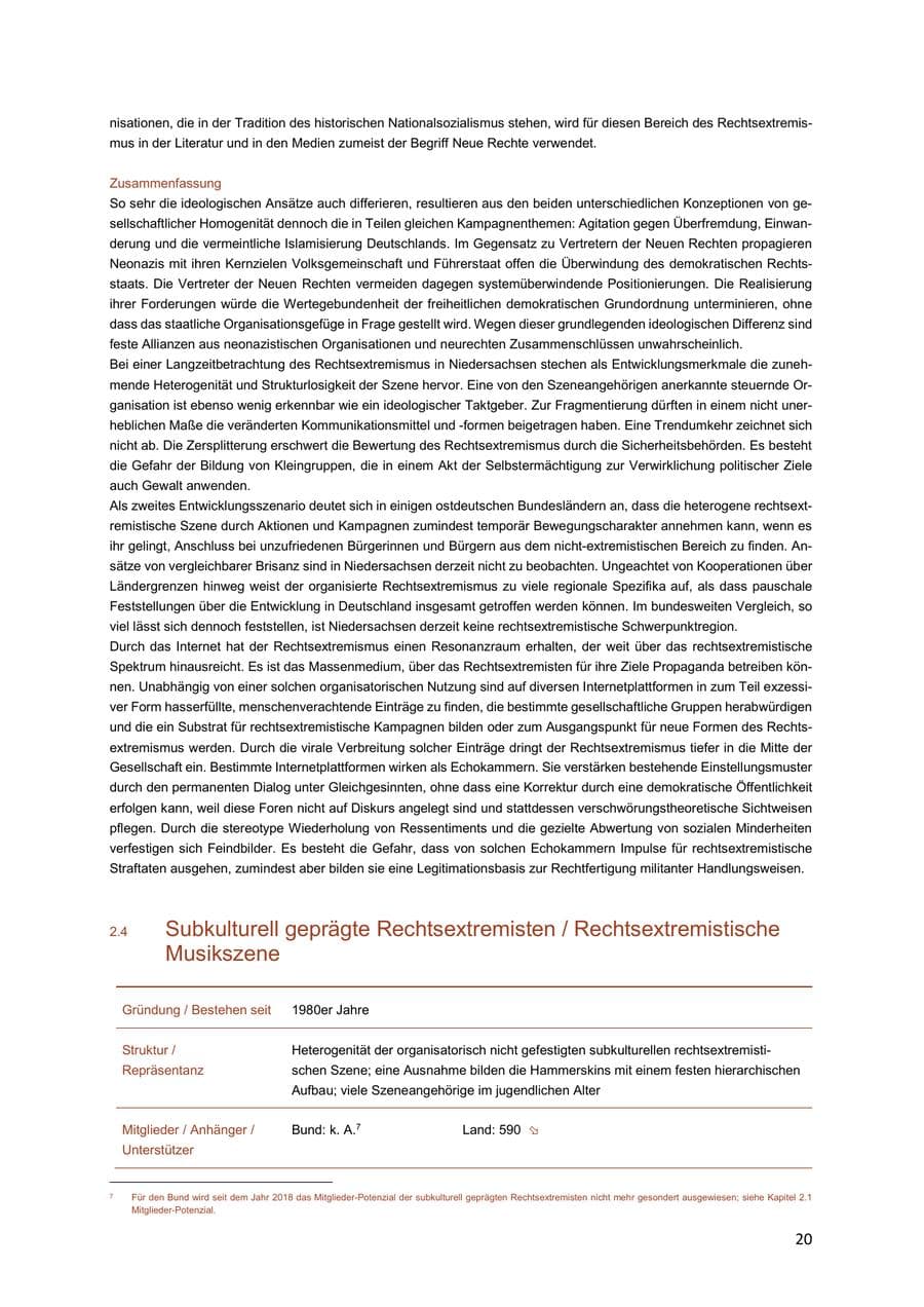 Seite 20 des Verfassungsschutzbericht 2018 Niedersachsen