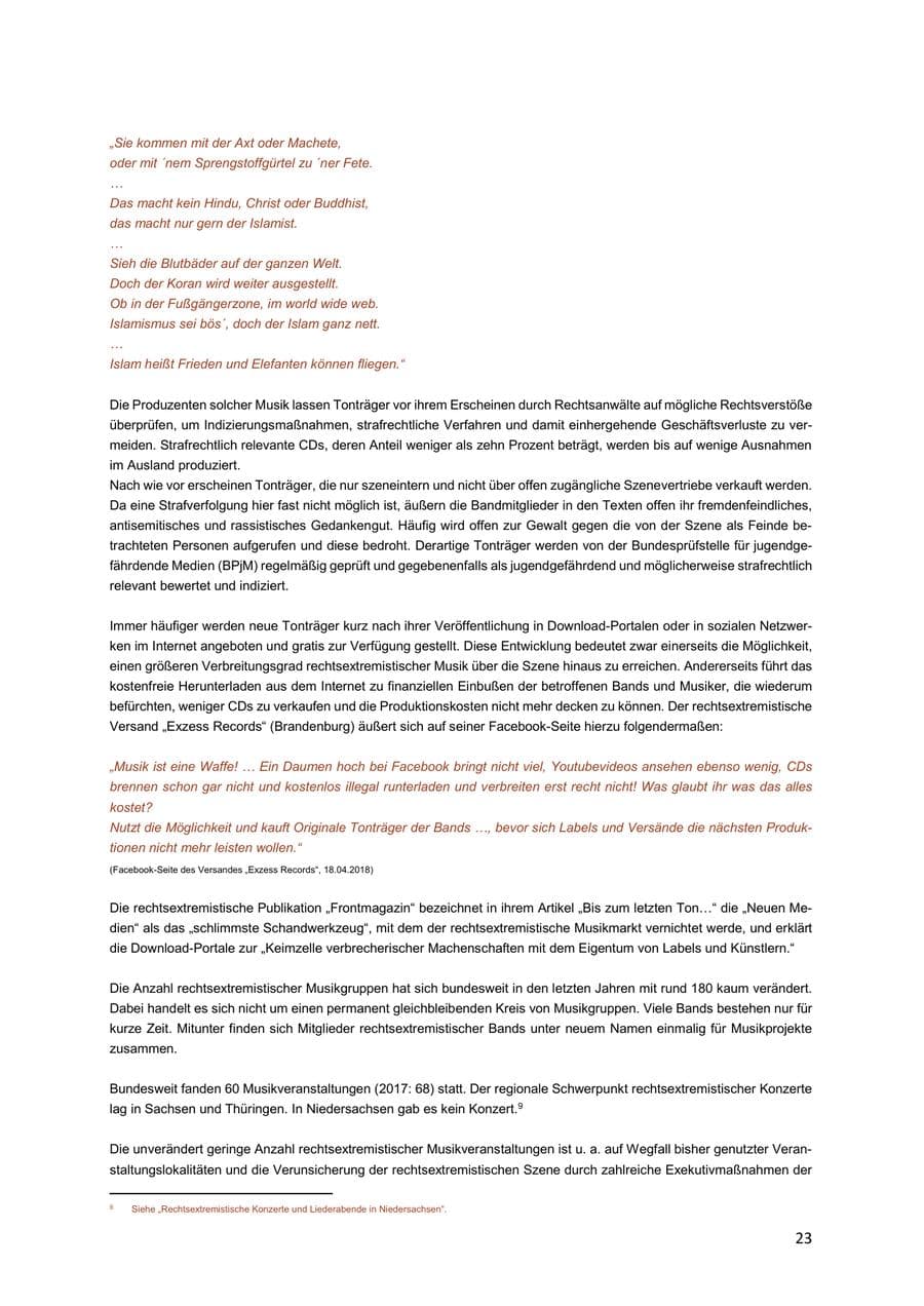 Seite 23 des Verfassungsschutzbericht 2018 Niedersachsen