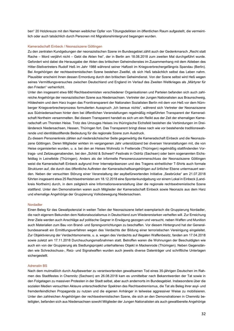 Seite 32 des Verfassungsschutzbericht 2018 Niedersachsen