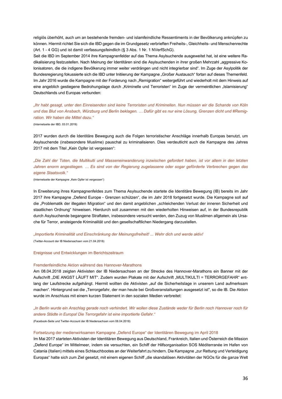 Seite 36 des Verfassungsschutzbericht 2018 Niedersachsen