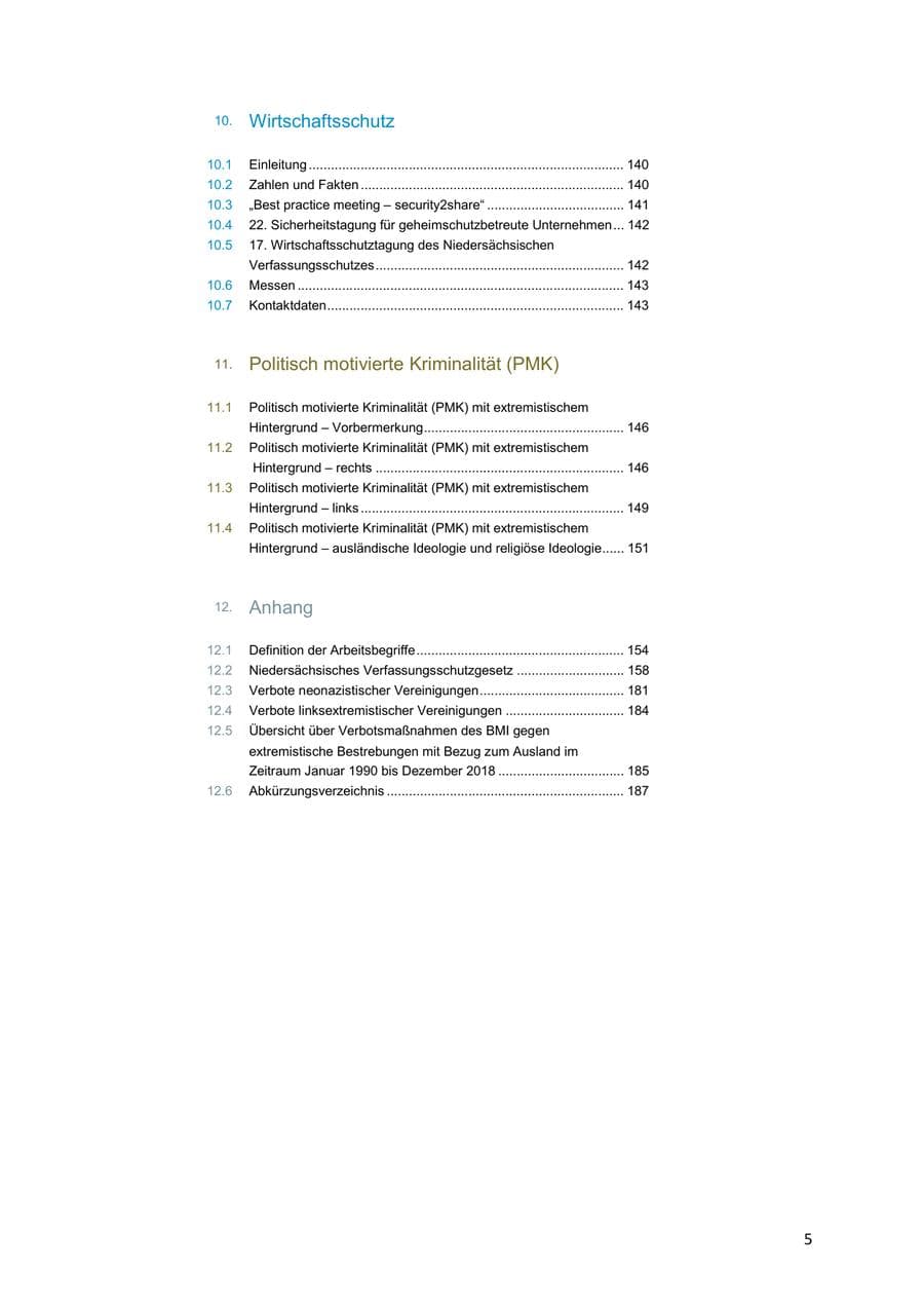 Seite 5 des Verfassungsschutzbericht 2018 Niedersachsen
