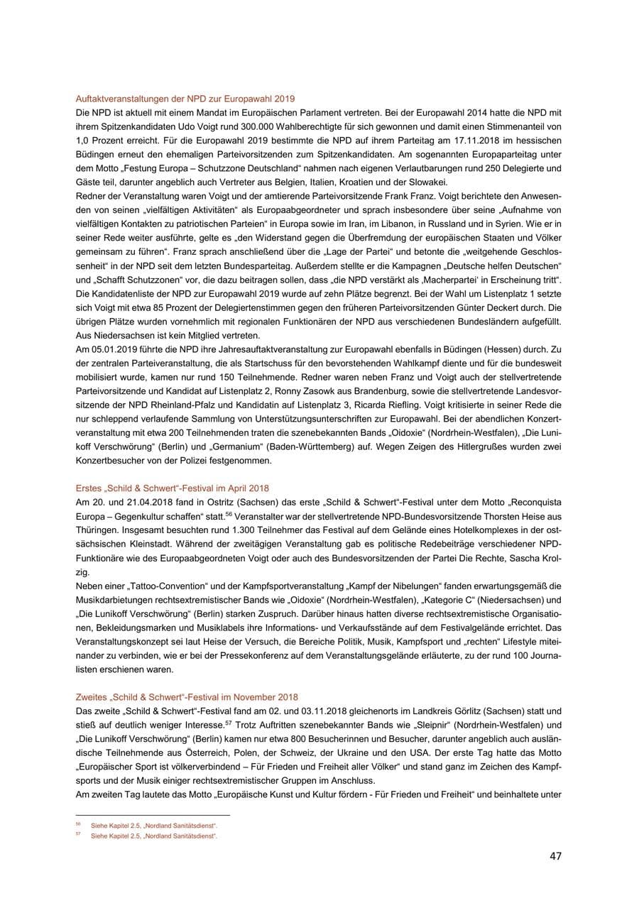 Seite 47 des Verfassungsschutzbericht 2018 Niedersachsen