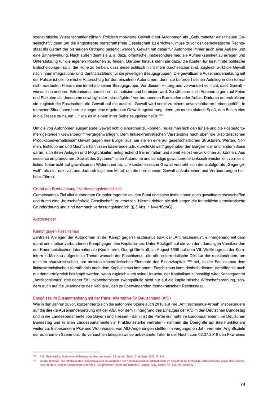 Seite 73 des Verfassungsschutzbericht 2018 Niedersachsen