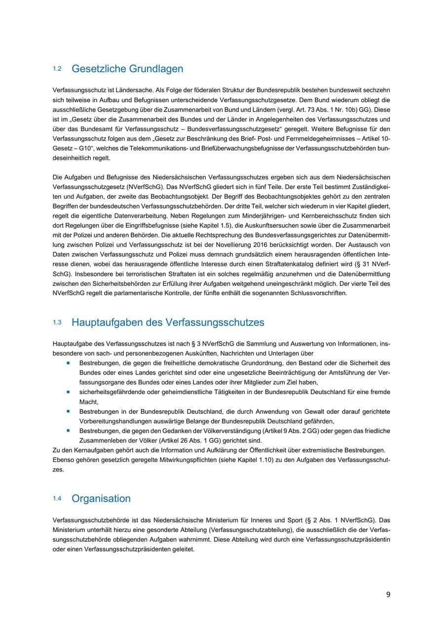 Seite 9 des Verfassungsschutzbericht 2018 Niedersachsen