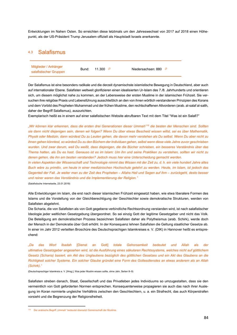Seite 84 des Verfassungsschutzbericht 2018 Niedersachsen