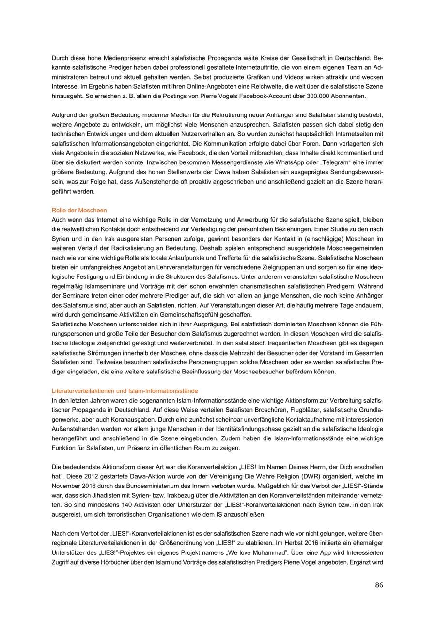 Seite 86 des Verfassungsschutzbericht 2018 Niedersachsen