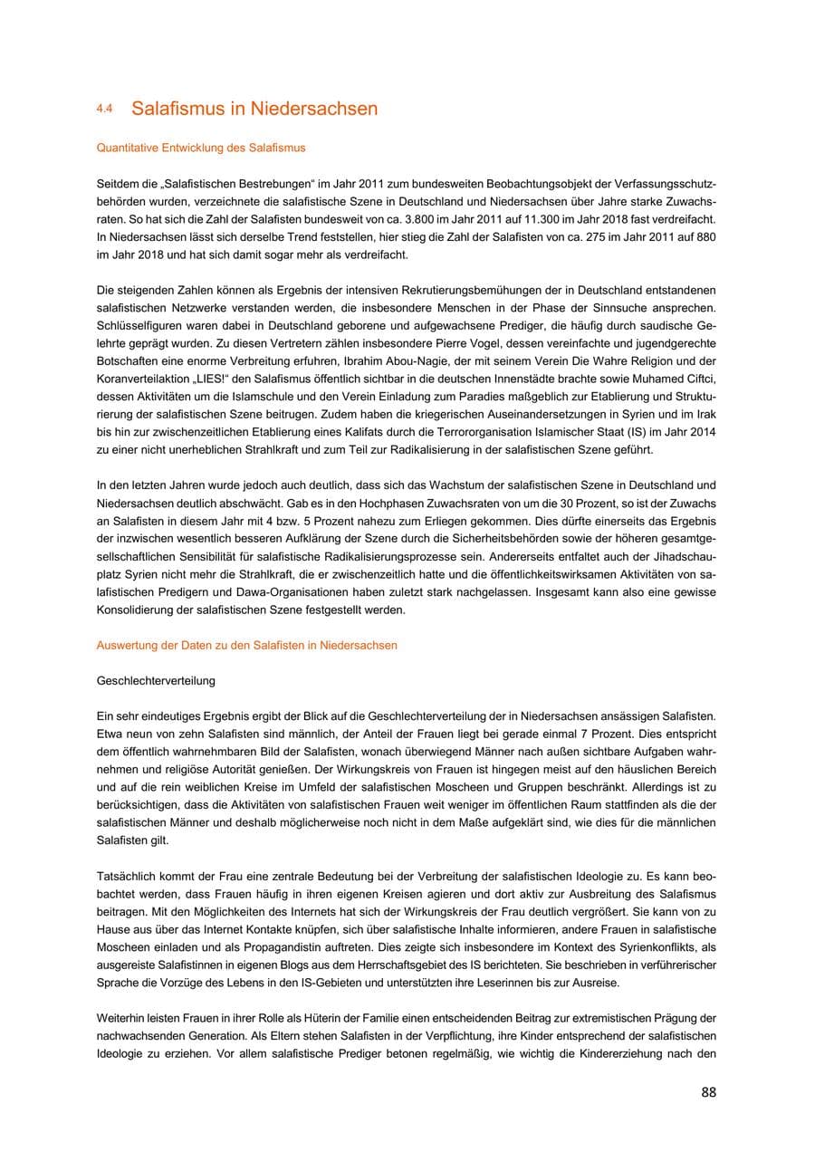 Seite 88 des Verfassungsschutzbericht 2018 Niedersachsen